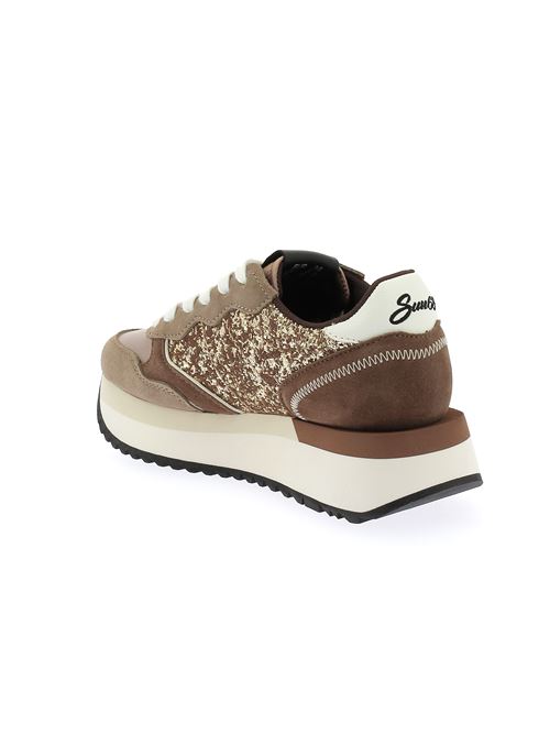 Big Ally Glitter sneakers da donna in camoscio marrone e beige SUN68 | Z4421743