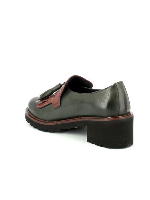 mocassino da donna in pelle verde e marrone CALPIERRE | D499Y