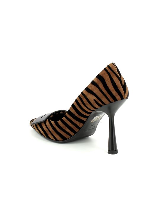 decolleté con tacco da donna in velluto animalier marrone e nero CHANTAL | 2123X