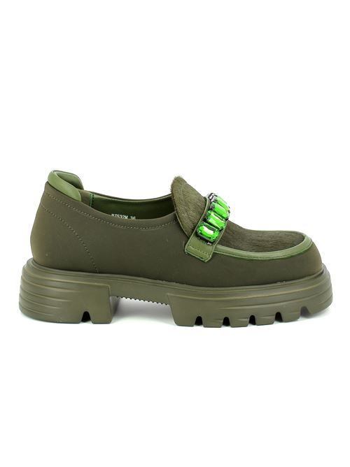 mocassino da donna in tessuto e cavallino verde JEANNOT | 532X