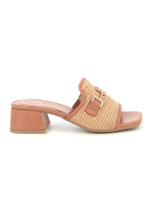 sabot con tacco in rafia beige e pelle cuoio HISPANITAS | 254071X