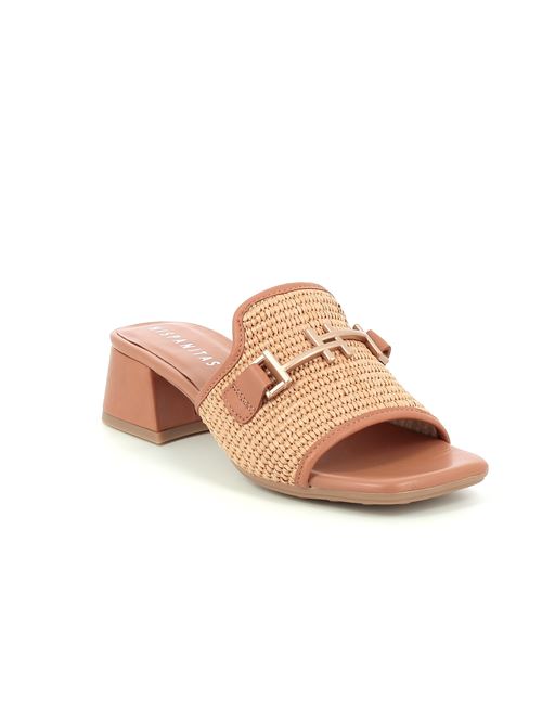 sabot con tacco in rafia beige e pelle cuoio HISPANITAS | 254071X