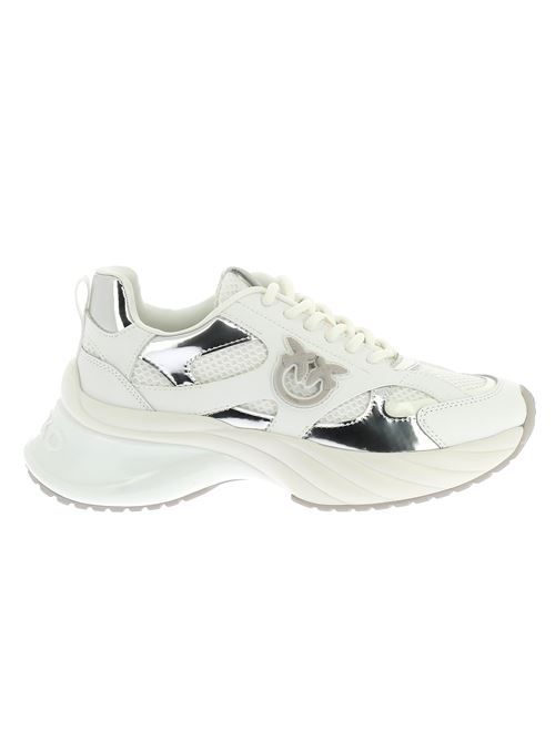 Ariel 15 sneakers da donna in pelle e tessuto bianco e argento PINKO | SS0067E022ZI6