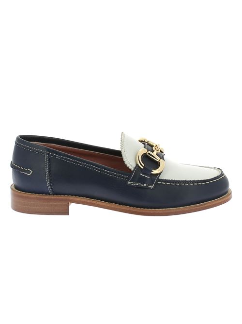 mocassino da donna in pelle blu e bianca CALPIERRE | D844BLU