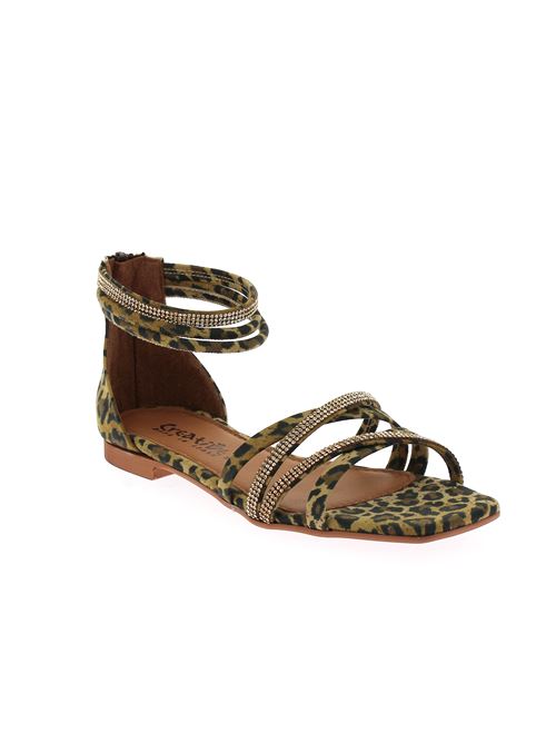 sandalo da donna in strass oro e tessuto animalier CREATIVE | 39713X