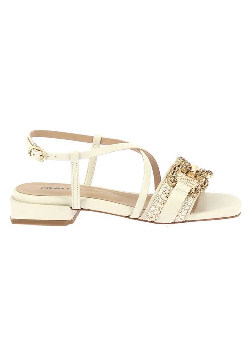 sandalo da donna in tessuto bouclé beige e oro FRAU | 92R1X